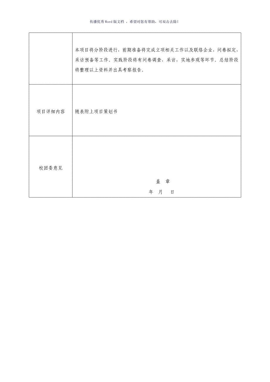 东华大学大学生寒假社会实践团队项目申报书Word版_第5页