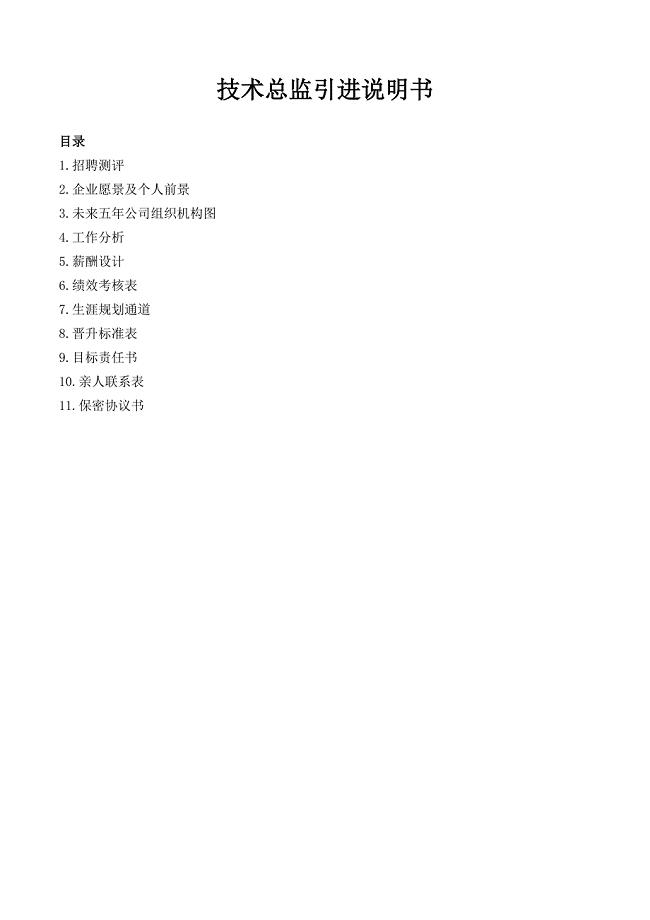技术总监引进说明书(高层引进)