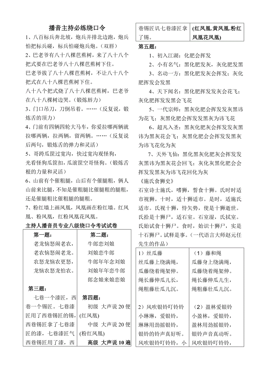 绕口令(播音主持必练)_第1页