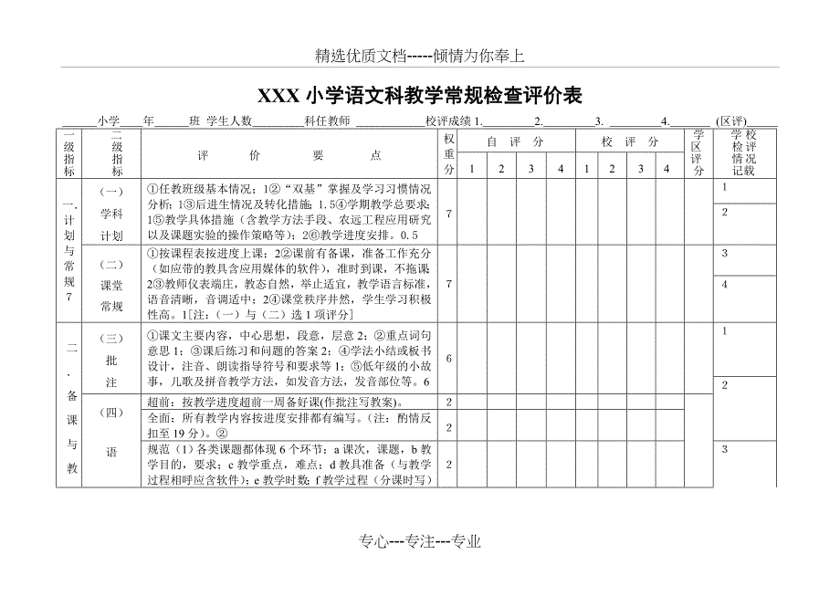 小学语文科教学常规检查评价表_第1页