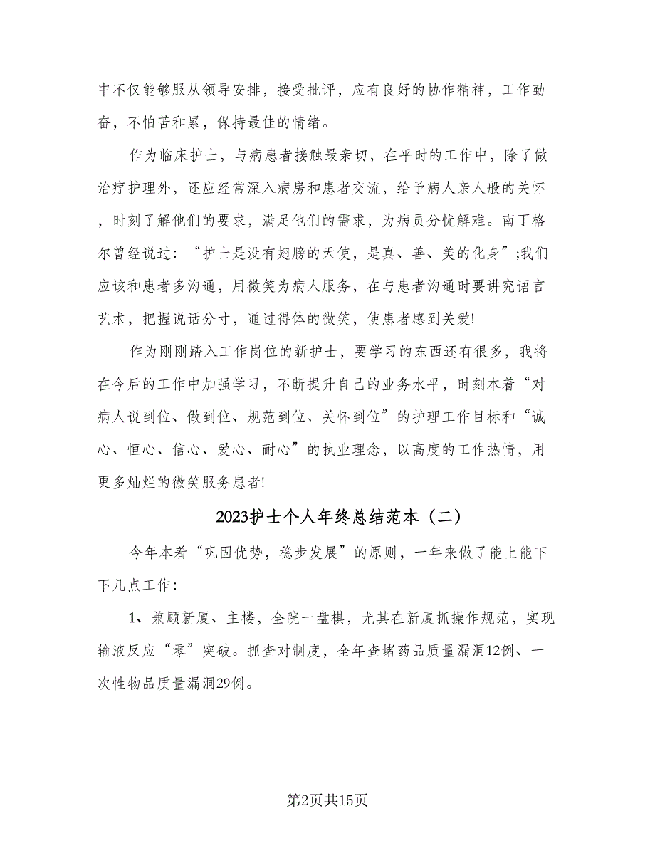 2023护士个人年终总结范本（6篇）_第2页