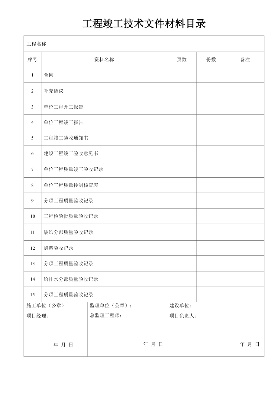 装饰装修工程竣工验收资料表格_第1页