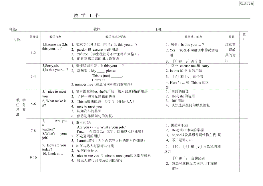 新概念一册教学目标重难点_第1页