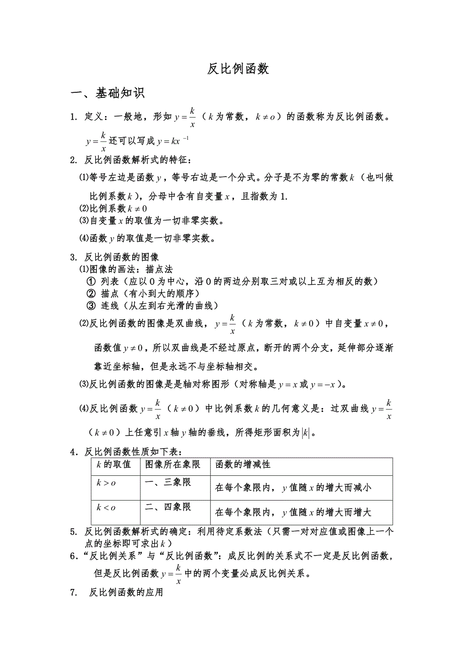 初中数学反比例函数知识点与经典例题_第1页