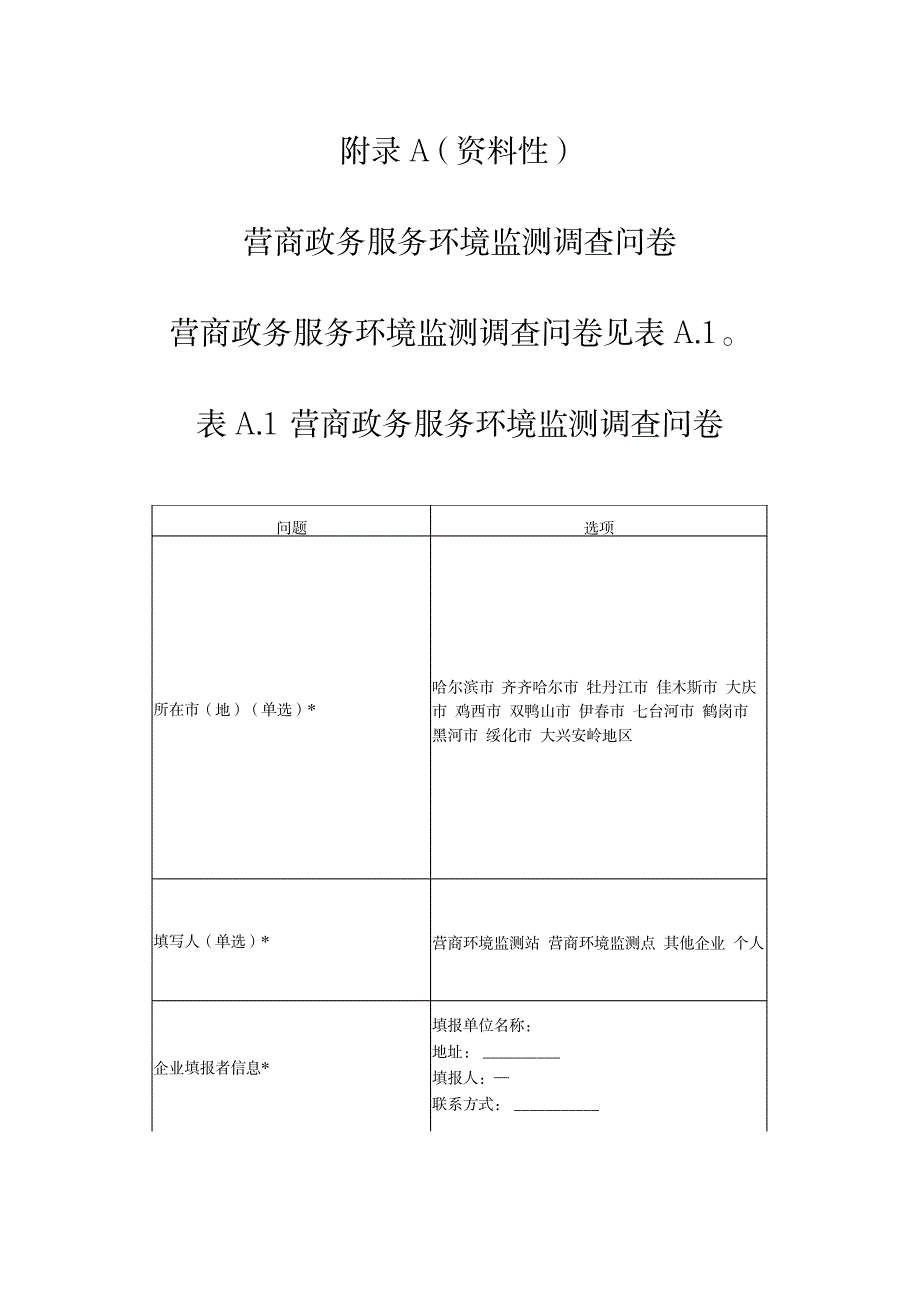 营商政务服务环境监测调查问卷问题相关部门选项_第1页