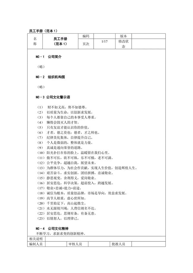 外资企业人力资源员工手册（范本）