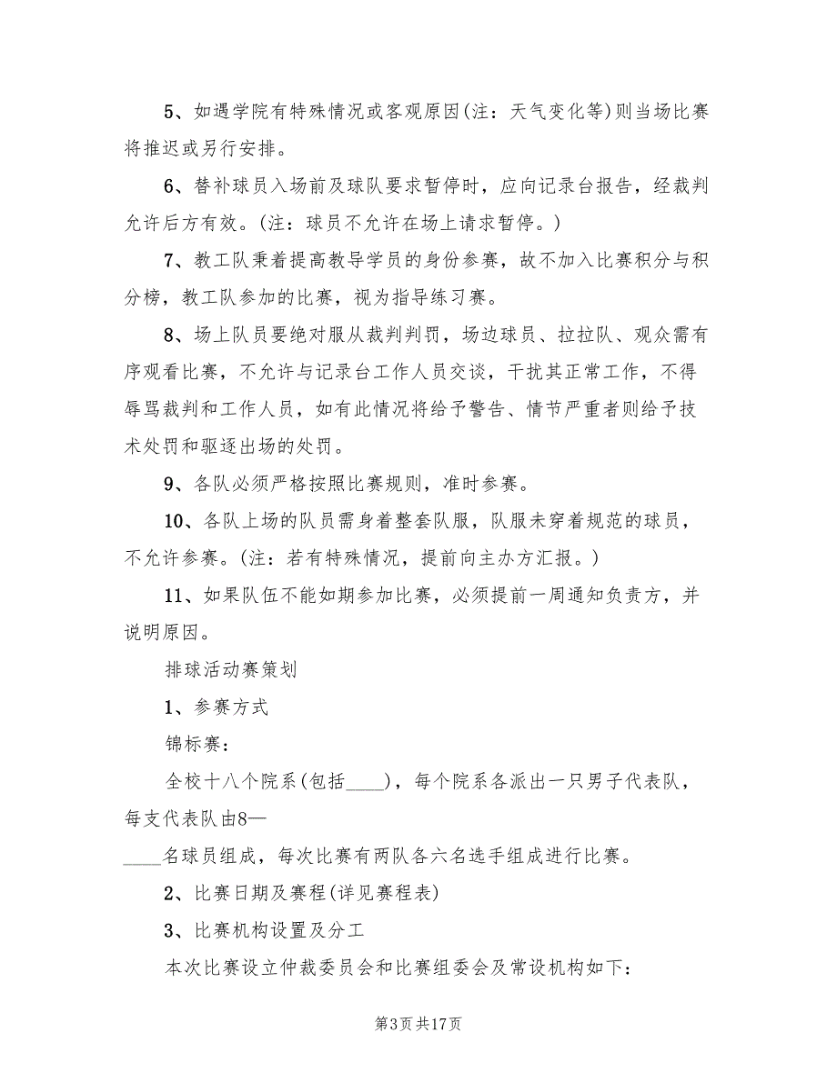 排球活动赛策划方案范本（二篇）_第3页