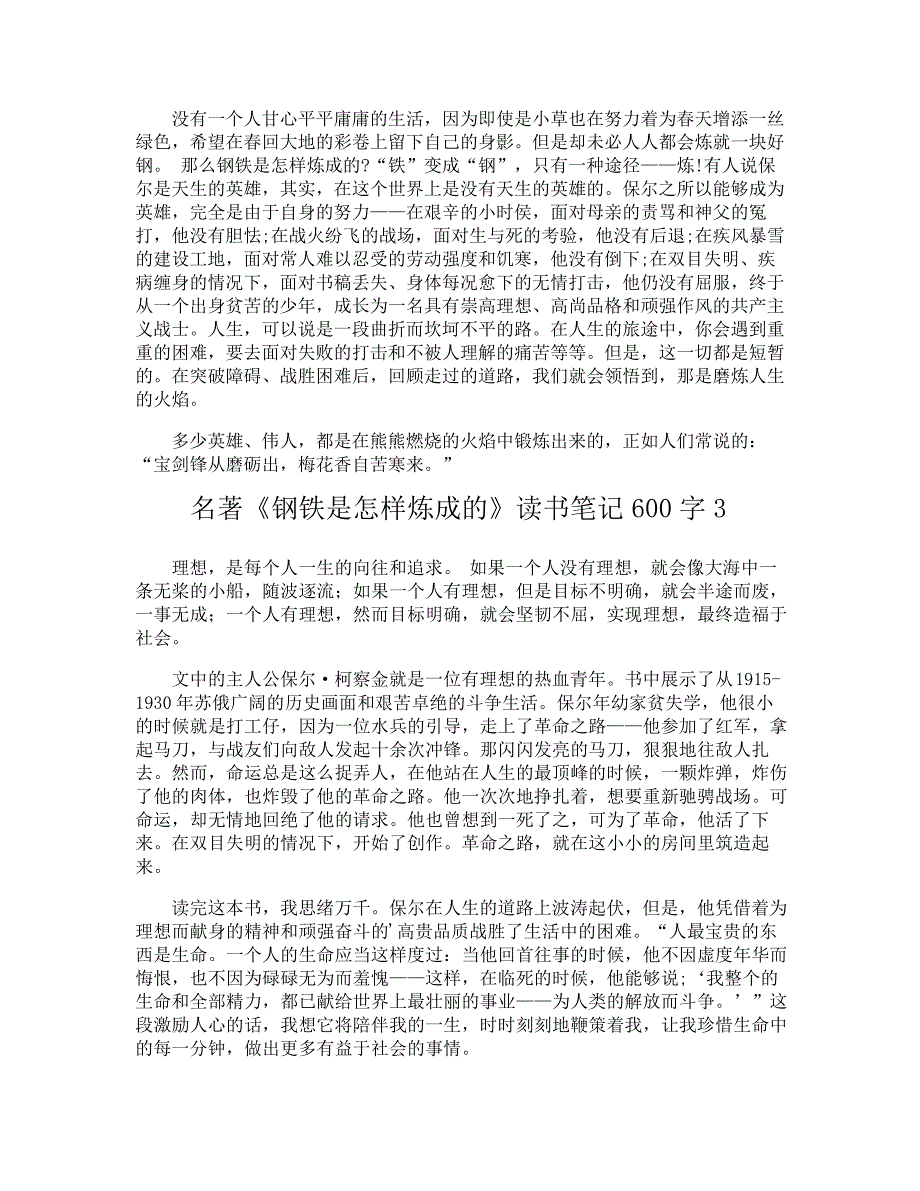 名著《钢铁是怎样炼成的》读书笔记600字_第2页