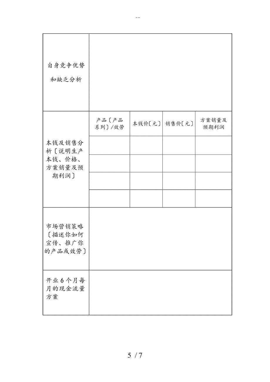 云南省鼓励创业贷免扶补创业实施计划书模板_第5页