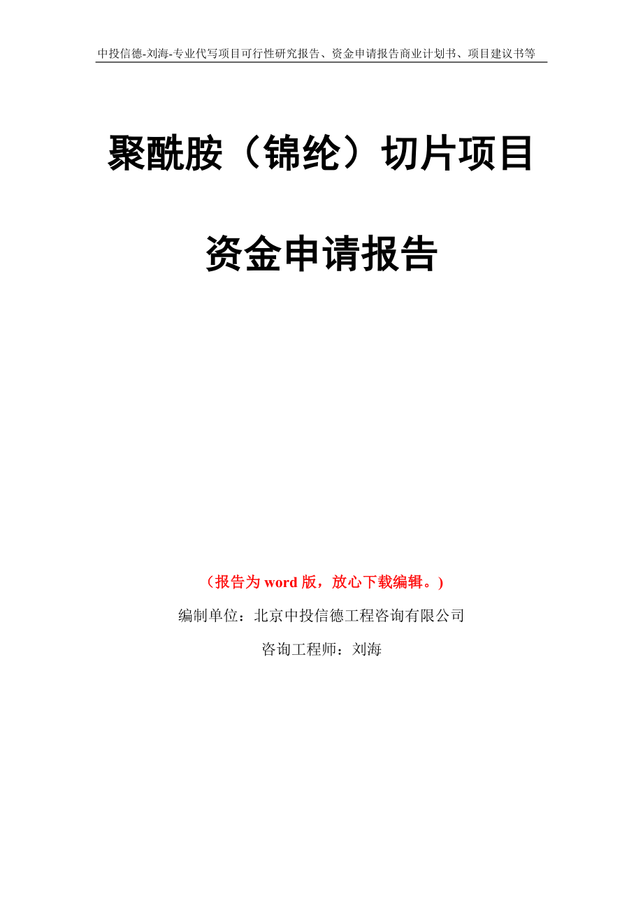 聚酰胺（锦纶）切片项目资金申请报告写作模板代写_第1页