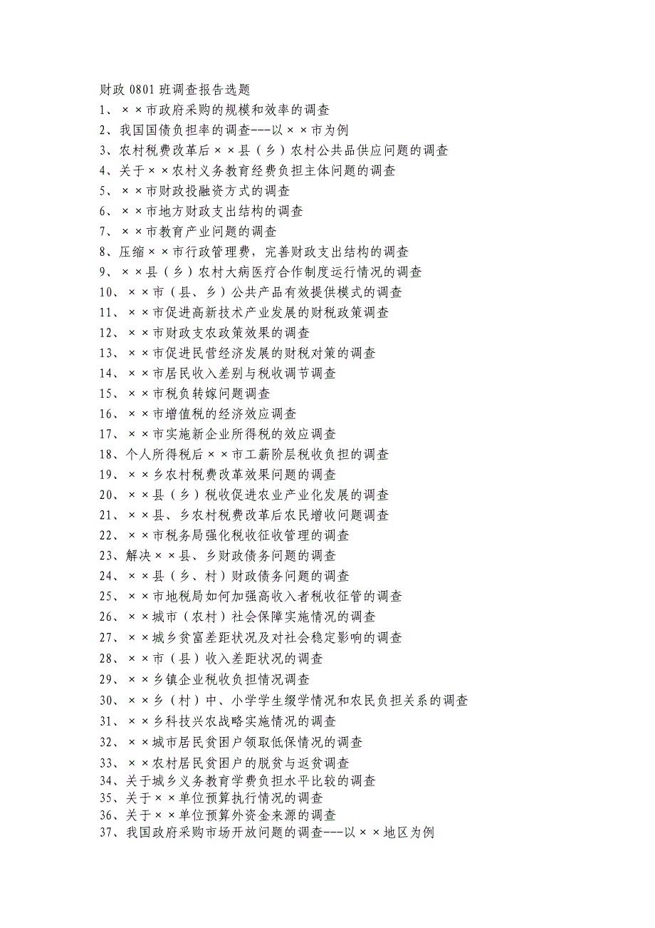 财政0801班调查报告选题_第1页