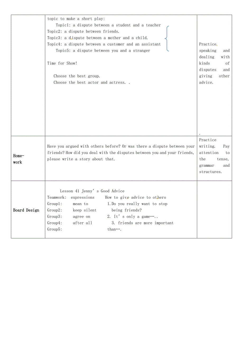 九年级英语下册Unit7WorkforPeaceLesson41JennyrsquosGoodAdvice教学设计新版冀教版_第3页