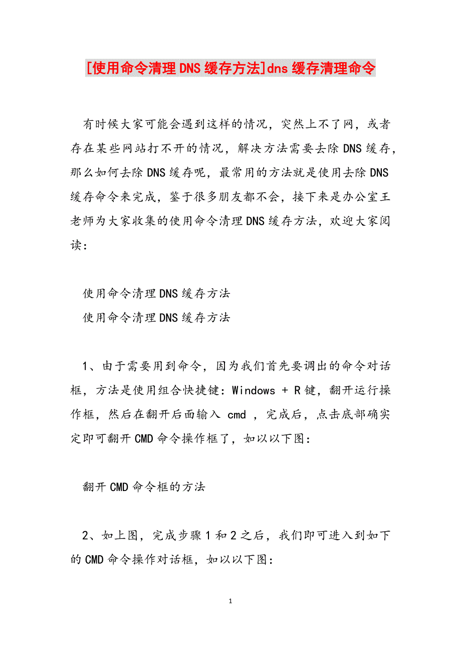 2023年电脑使用命令清理DNS缓存方法dns缓存清理命令.docx_第1页