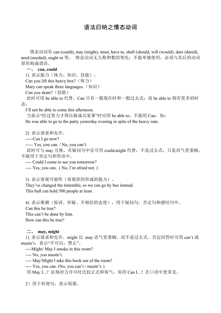 人教版新课标高一英语Book3unit2Healthyeating情态动词归纳.doc_第1页