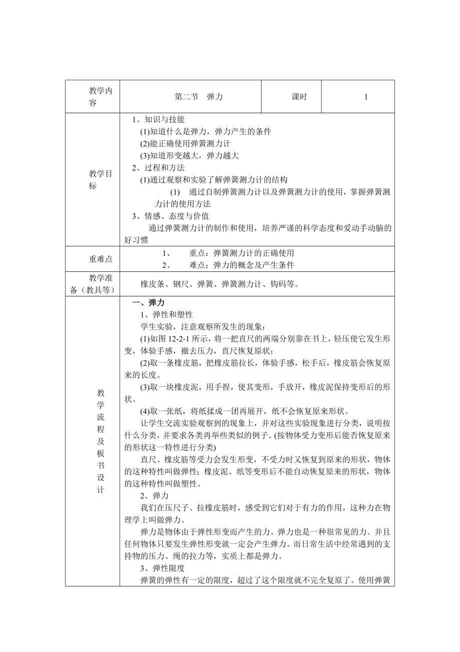 新人教版八年级下期物理教案(表格式).doc_第5页