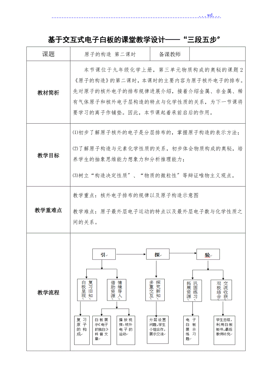 《原子的结构》教学设计教案_第1页