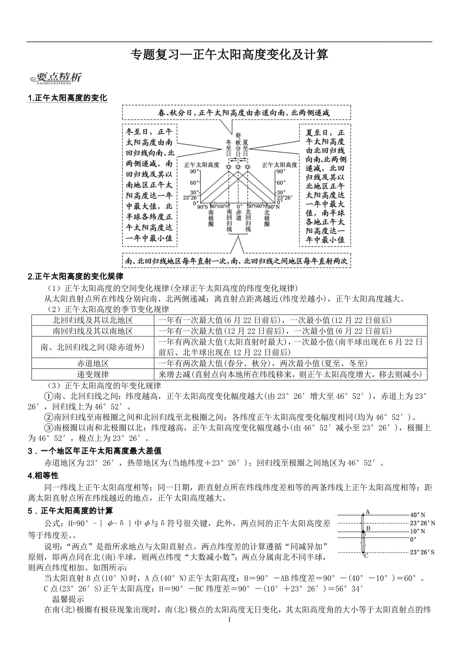 专题复习——正午太阳高度变化及计算.doc_第1页