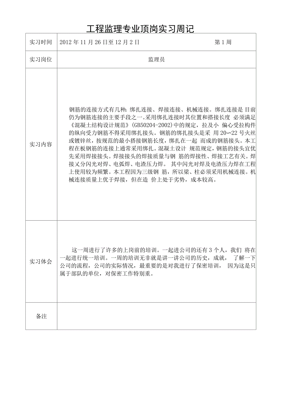 建筑工程监理专业实习周记_第1页