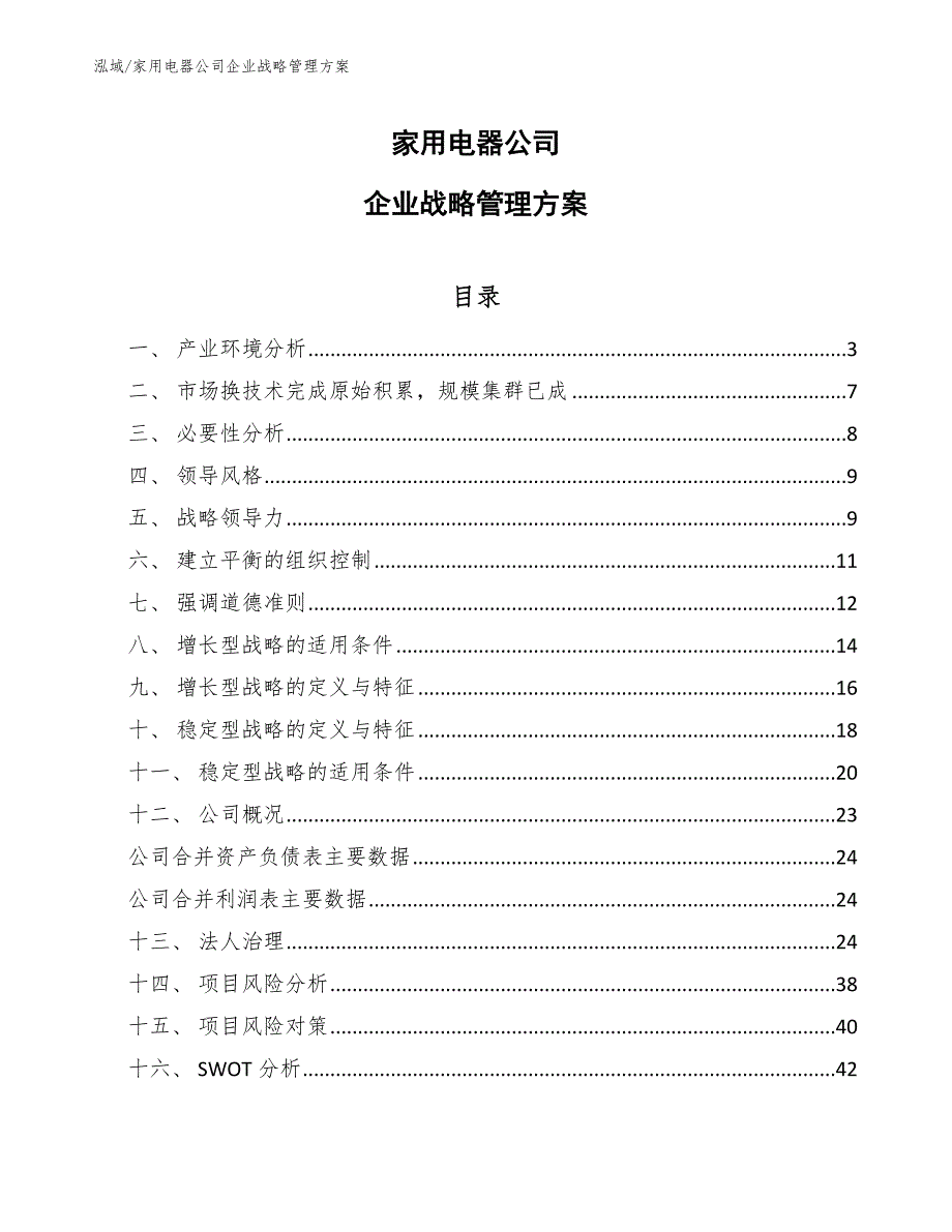 家用电器公司企业战略管理方案（参考）_第1页