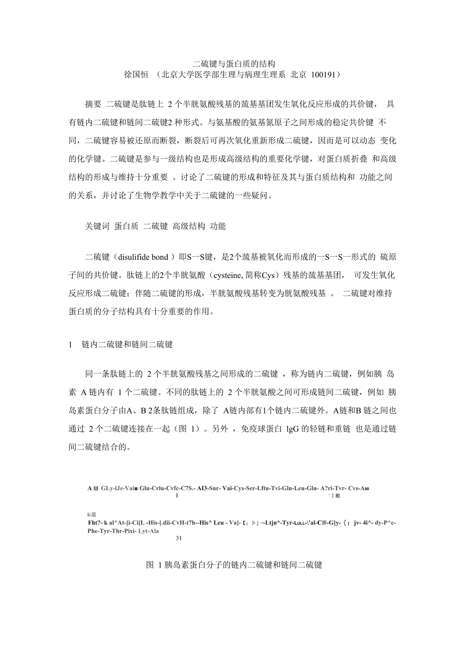 二硫键与蛋白质的结构_第1页