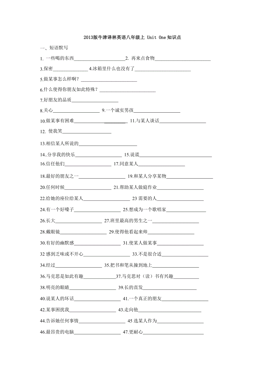 【HCZXSXF】牛津译林英语八年级上册+Unit+One知识点.doc_第1页