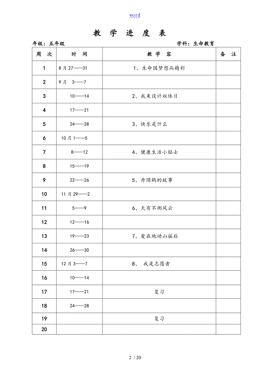 五年级上册生命教育教案设计_第2页