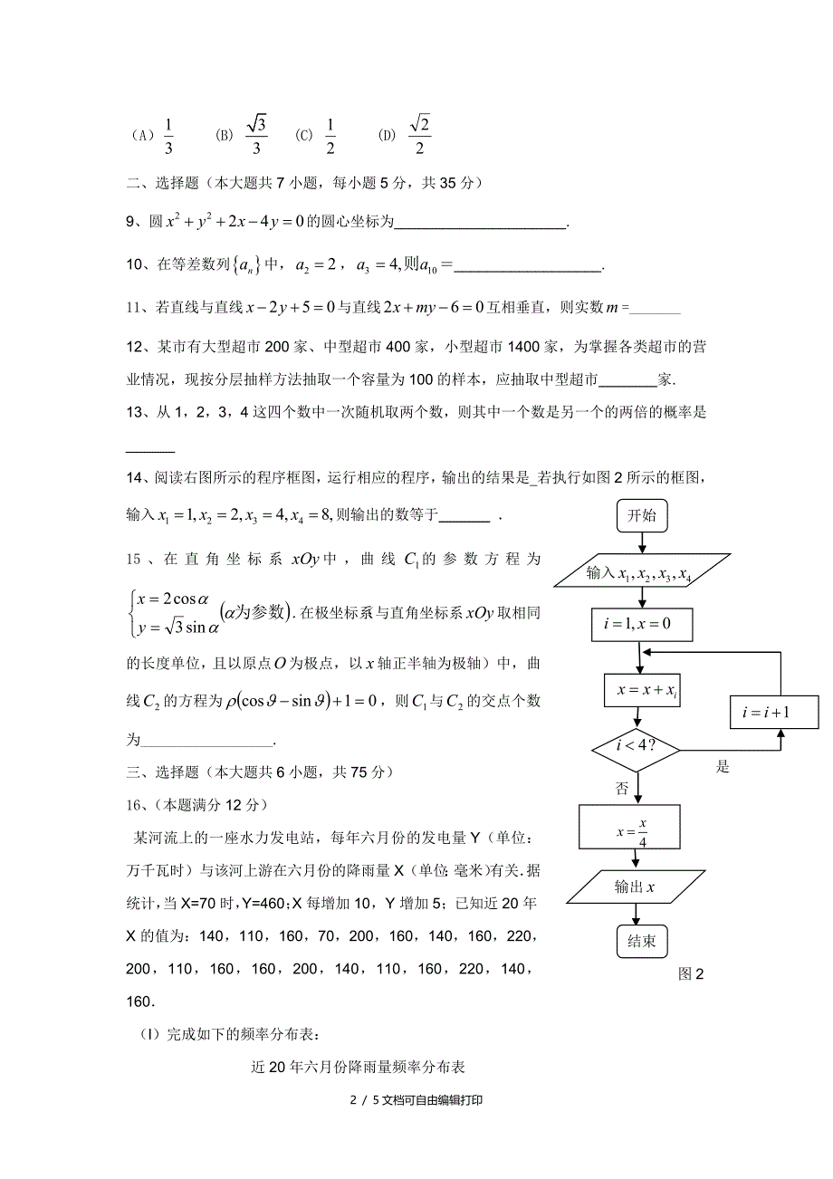 艺术生数学考试试题_第2页