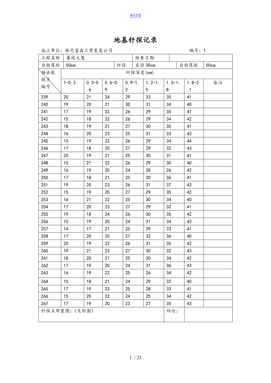 地基钎探记录簿_第1页