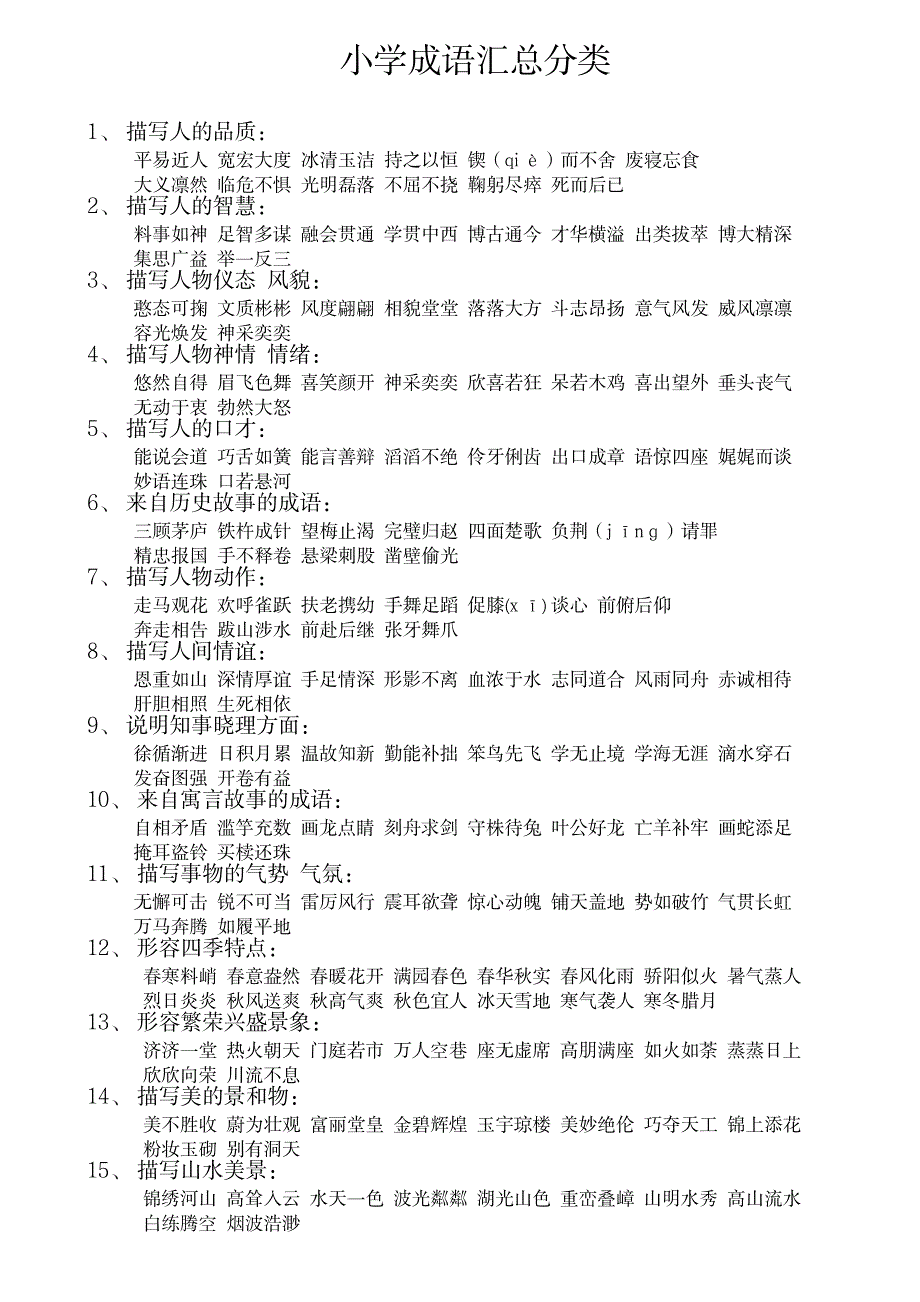 2023年小学成语分类超详细知识汇总全面汇总归纳_第1页