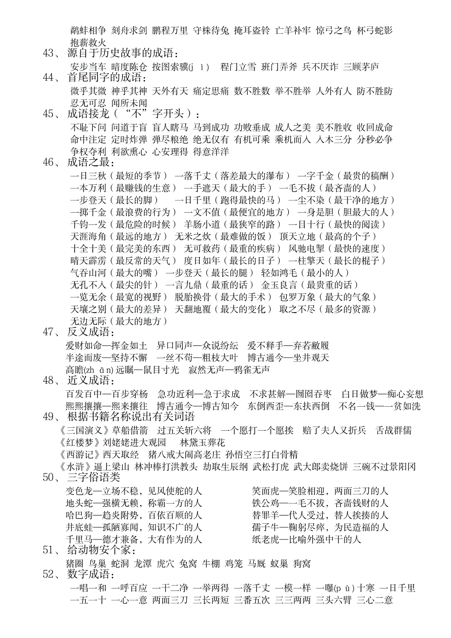 2023年小学成语分类超详细知识汇总全面汇总归纳_第4页