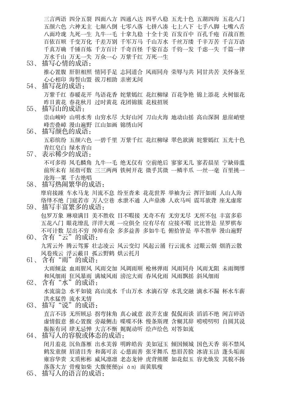 2023年小学成语分类超详细知识汇总全面汇总归纳_第5页