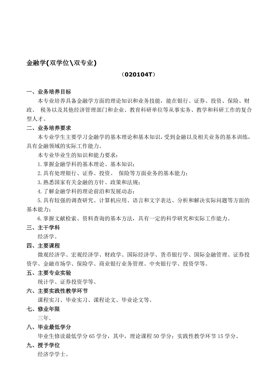 11级福建农林大学对金融学、国际经济与贸易、会计学、工商管理双学位的培养计划.doc_第1页