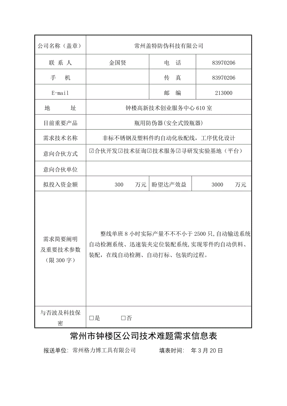 常州市钟楼区企业重点技术难题需求信息表_第4页