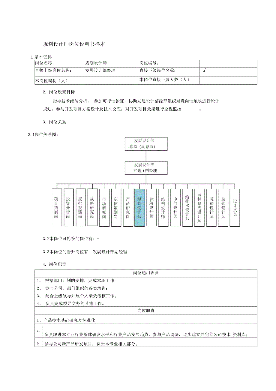 规划设计师岗位说明书样本_第1页