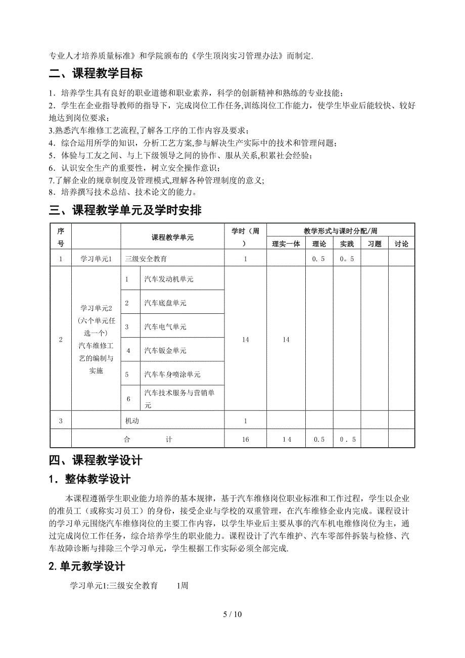 汽车专业顶岗实习实施方案doc-机电系XXX专业顶岗实习_第5页