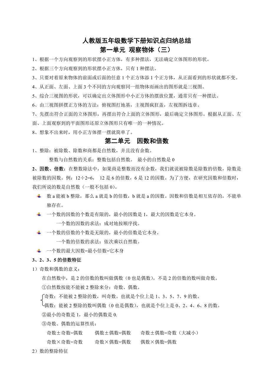 2023年最新人教版五年级下册数学知识点归纳_第1页