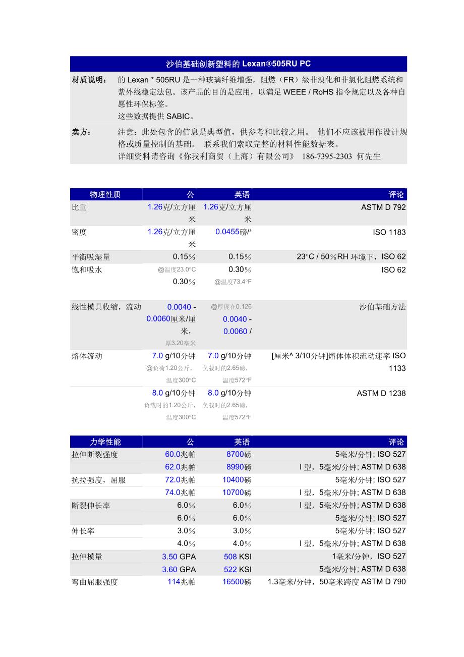 Lexan 505RU物性表.doc_第1页