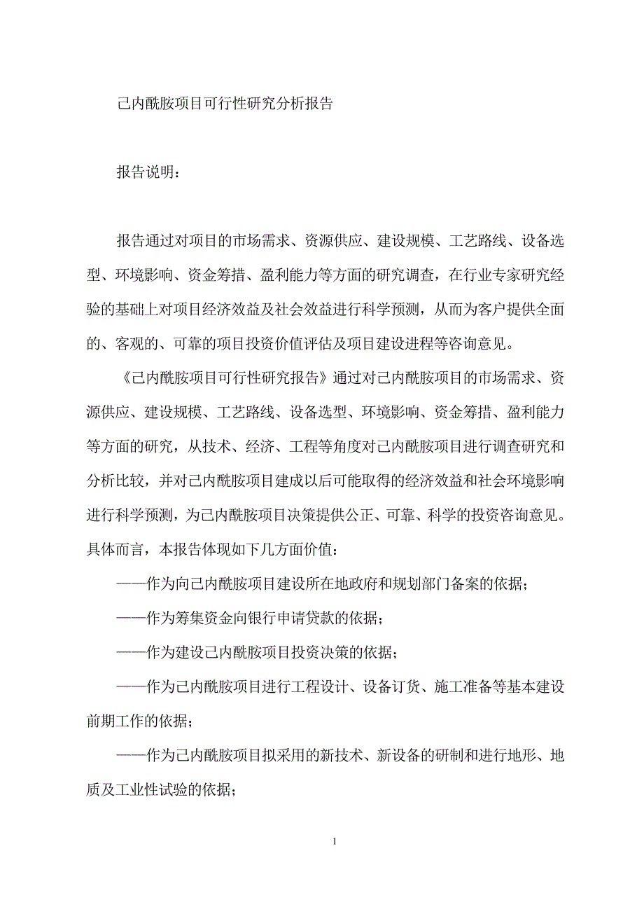 己内酰胺项目可行性研究分析报告_第1页