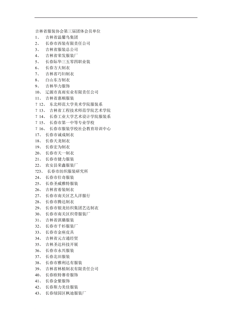吉林省服装协会第三届团体会员单位_第1页