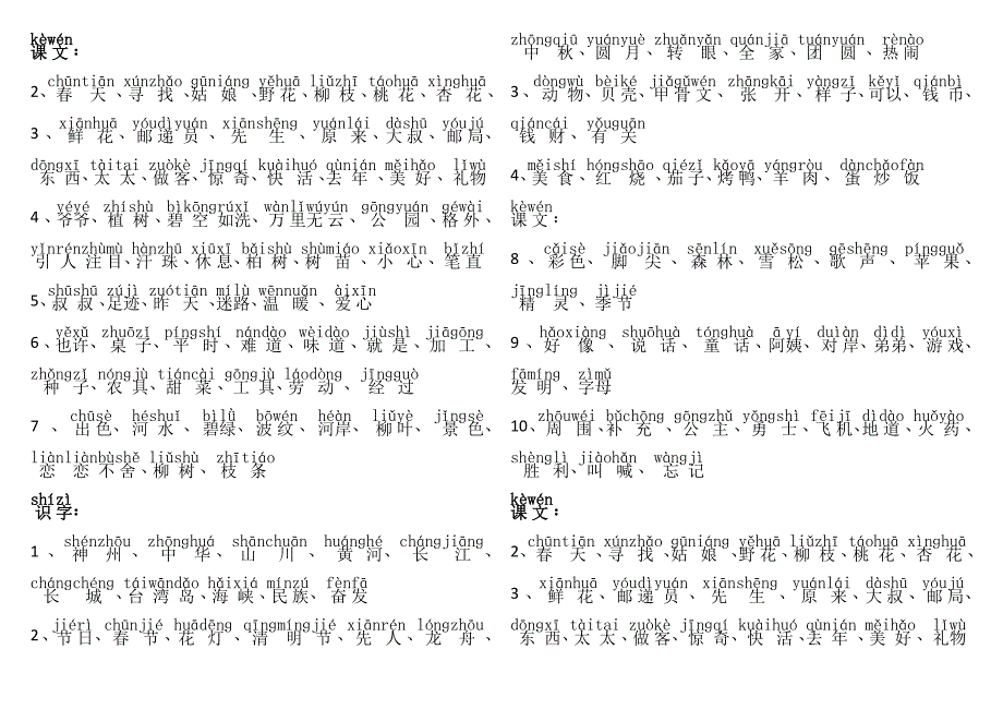 最新二年级下册语文词语表带拼音_第1页