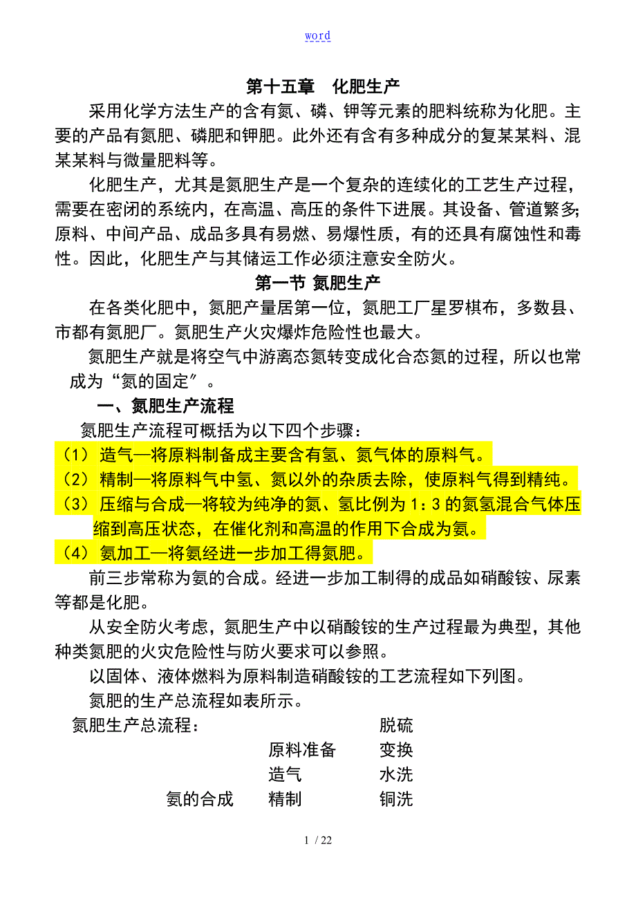 化肥生产实用工艺流程_第1页