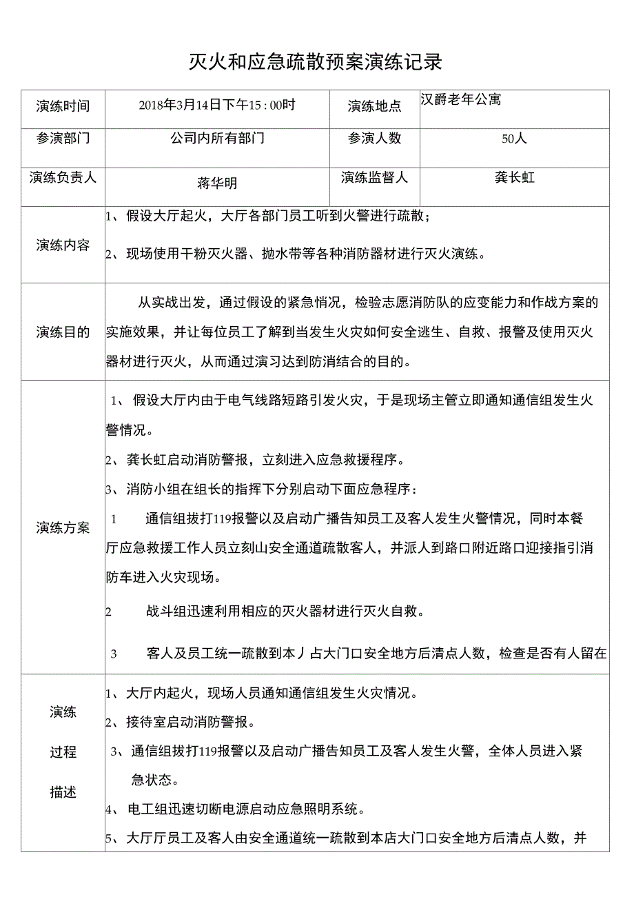 灭火和应急疏散预案演练记录_第2页