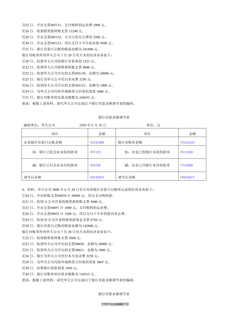 会计基础综合体银行存款余额调节表含答案_第2页