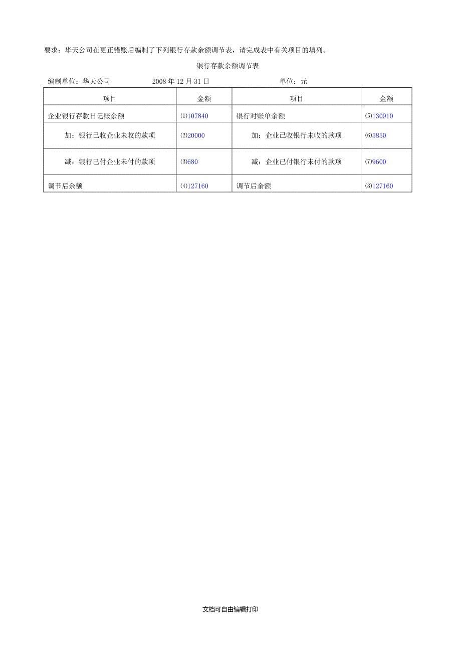 会计基础综合体银行存款余额调节表含答案_第5页