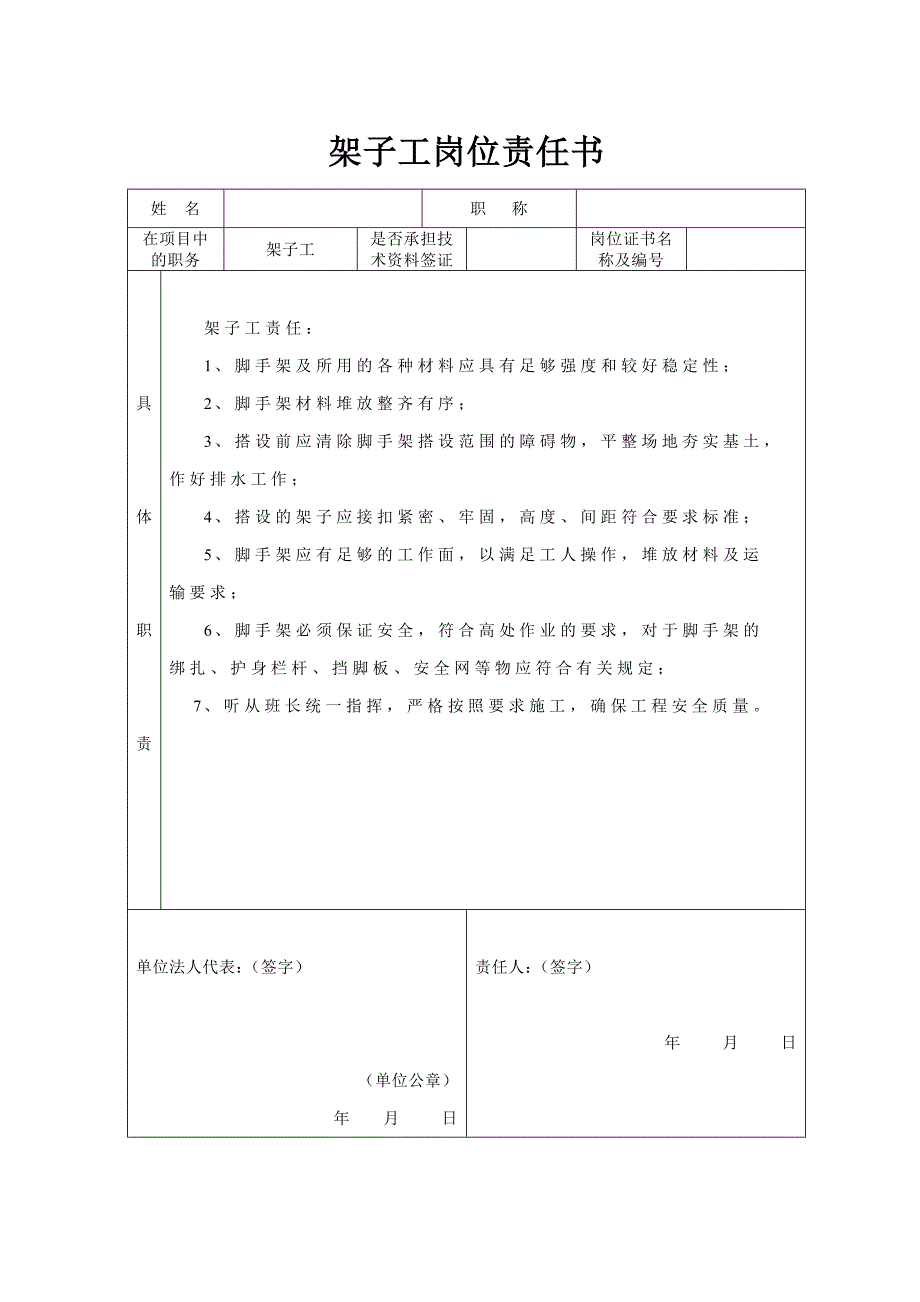 各工种安全岗位责任书_第1页