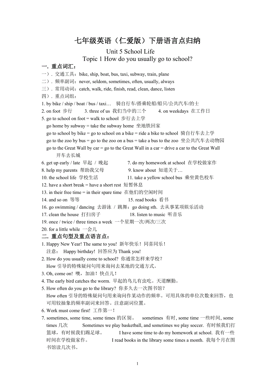 七年级英语(仁爱版)下册语言点归纳_第1页