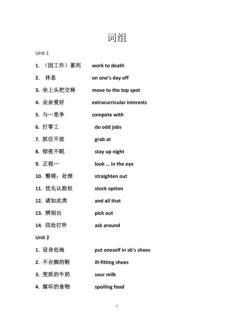 大学词组及翻译_第1页