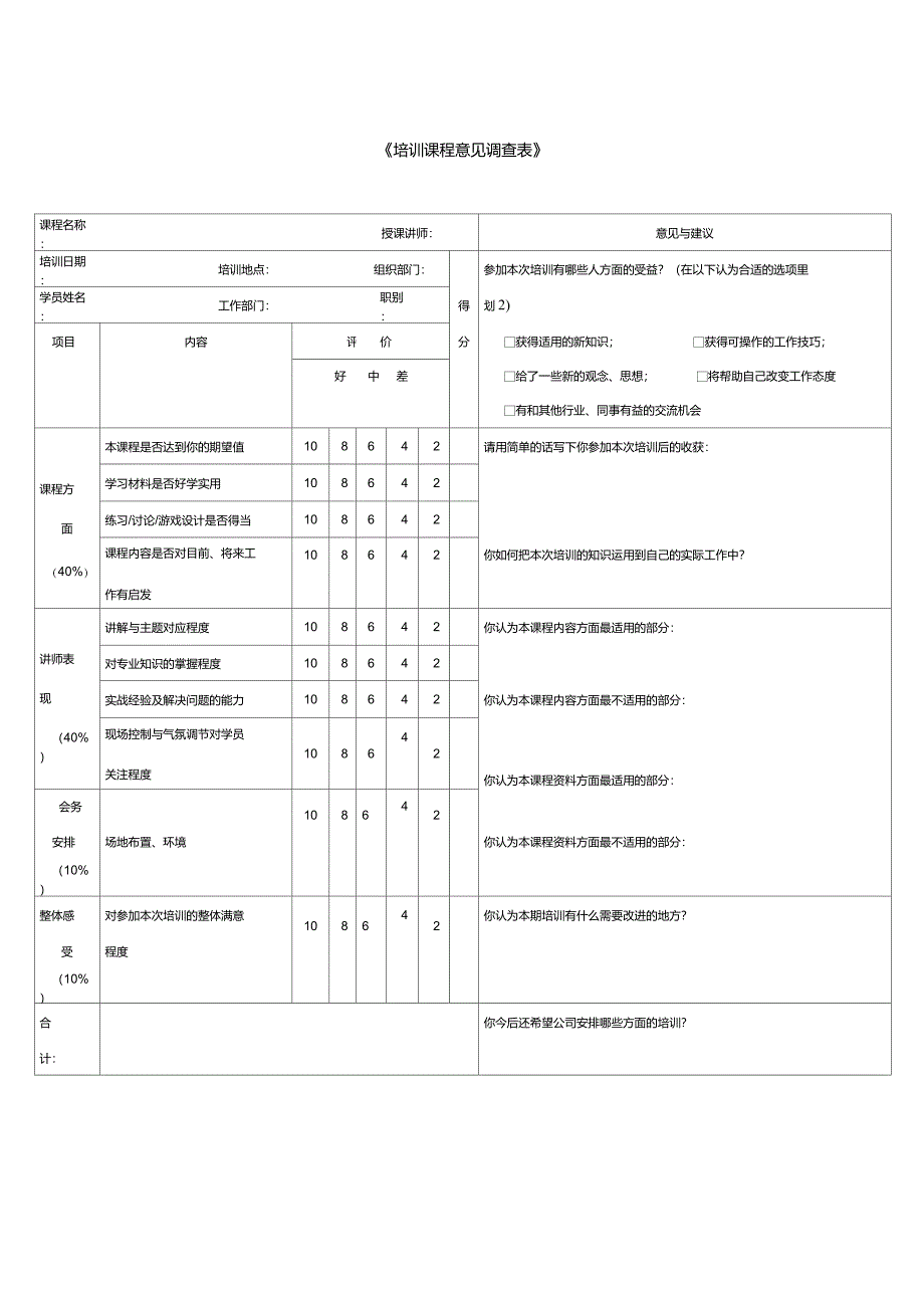 培训课程意见调查表_第1页