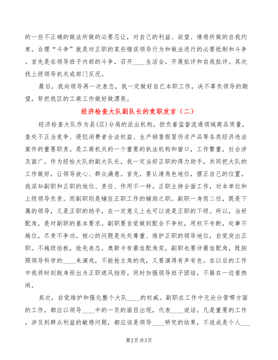 经济检查大队副队长的竞职发言(2篇)_第2页