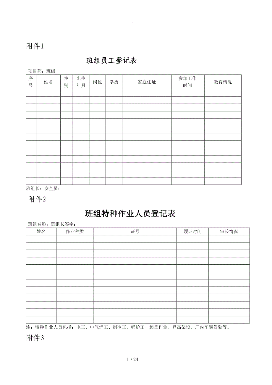 安全标准化班组建设实施细则(表格)_第1页